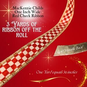 MacKenzie Childs Red Check Ribbon 1" Wide - 3 Yards Cut off the Roll
